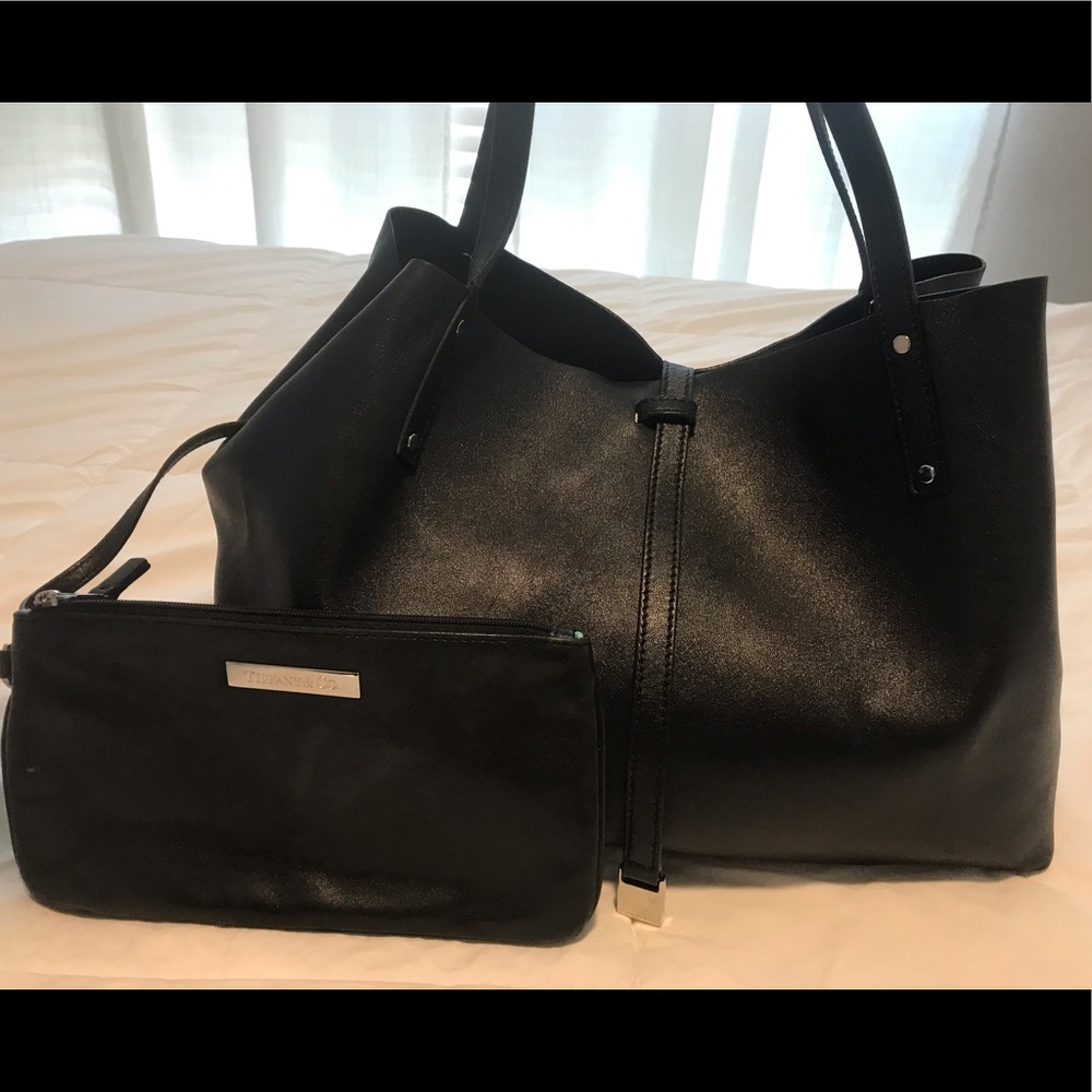 Tiffany & Co. Black Leather Tote and Pouch